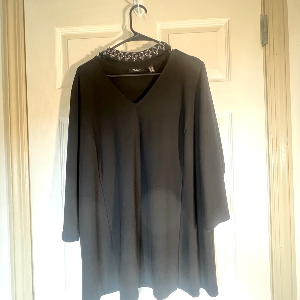 Susan Graver Black Sequence  Neck Line Blouse